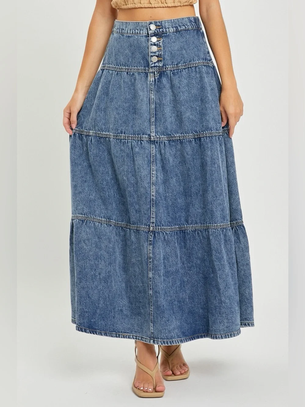 RISEN High Rise Ruffle Long Skirts - Picture 2 of 6
